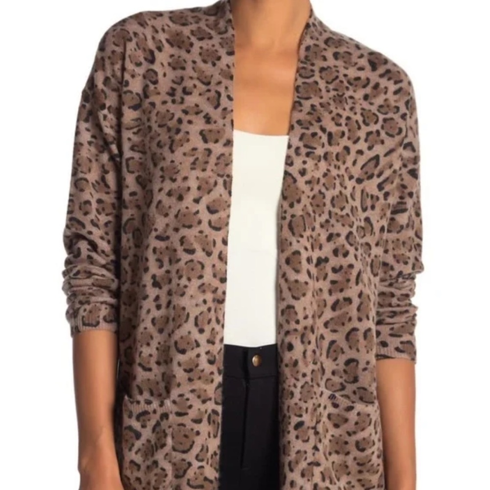 Magaschoni Taupe Leopard Print Open Cardigan